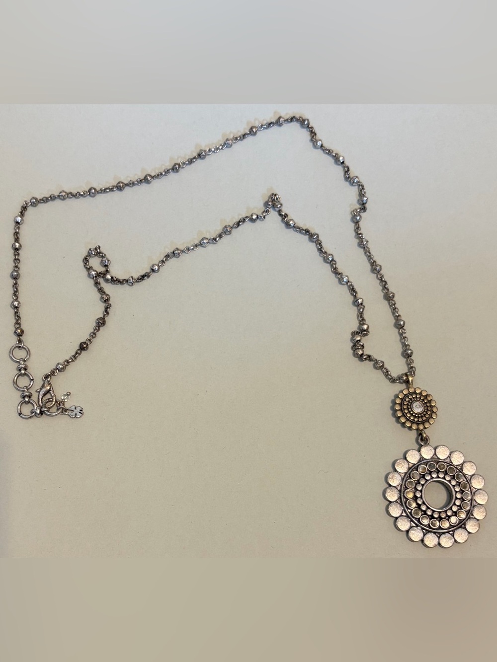 Brighton Silver-Tone Circular Floral Pendant Necklace